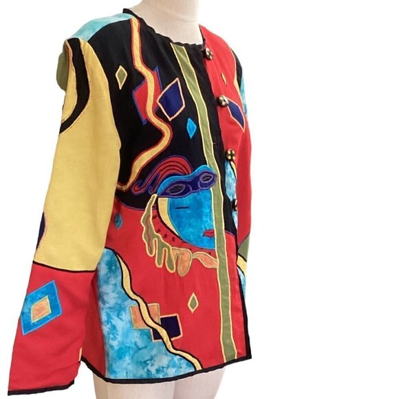 Allure Embroidered Blazer Jacket Art-to-Wear Cotton Rayon Flax Sz M 158D - Picture 5 of 9